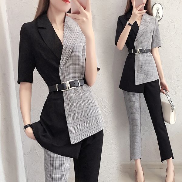 autumn patchwork two piece set and pants plaid irregular year-old female costume woman suit ensemble femme deux pieces, Gray
autumn patchwork two piece set and pants plaid irregular year-old female costume woman suit ensemble femme deux pieces, Gray