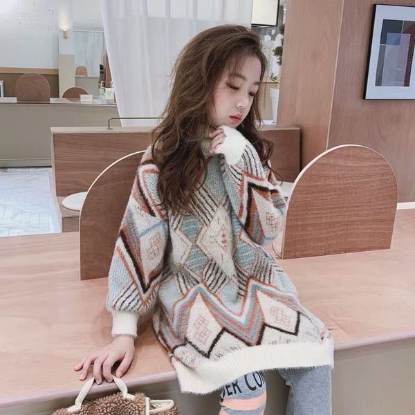2019 winter new girl's large children's ins wind geometry sweater skirt mink wool high collar sweater skirt, Blue
2019 winter new girl's large children's ins wind geometry sweater skirt mink wool high collar sweater skirt, Blue