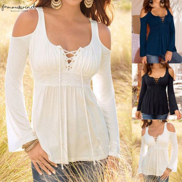 2020 new fashion women off shoulder lace up neck shirt casual slim blouse female woman top, White
2020 new fashion women off shoulder lace up neck shirt casual slim blouse female woman top, White