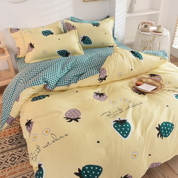 wholes cartoon bedding set double king bed linen soft duvet cover flat sheet pillowcase for adult