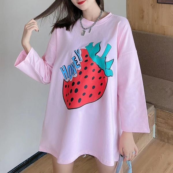 simple korean version of sweet strawberry print large letters fifth paragraph long sleeve raglan sleeve t-shirt women, Black
simple korean version of sweet strawberry print large letters fifth paragraph long sleeve raglan sleeve t-shirt women, Black