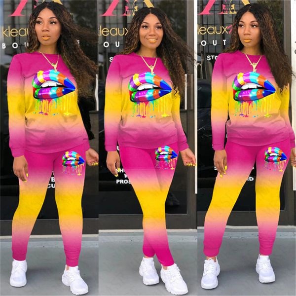 women tracksuit designer lips gradient color round neck long sleeves t shirt pants leggings two pieces outfits casual sports suit d71602, White
women tracksuit designer lips gradient color round neck long sleeves t shirt pants leggings two pieces outfits casual sports suit d71602, White