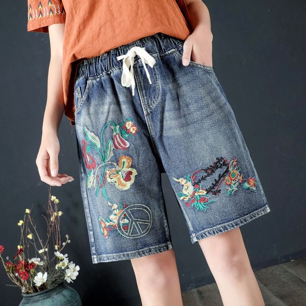 women's shorts women floral embroidery denim harem china style high waist vintage large size loose office lady casual jean, White;black
women's shorts women floral embroidery denim harem china style high waist vintage large size loose office lady casual jean, White;black