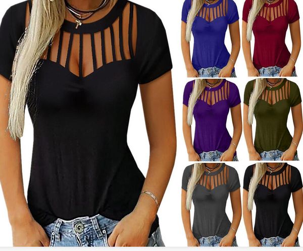 women summer t shirt hollow short-sleeved t-shirt solid color round neck short sleeves pullover tees fashion design new cz727, White 
women summer t shirt hollow short-sleeved t-shirt solid color round neck short sleeves pullover tees fashion design new cz727, White
