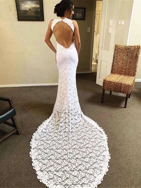 full lace wedding dresses open backless front split long train 2021 summer beach wedding bridal gowns vestido de noiva, White
full lace wedding dresses open backless front split long train 2021 summer beach wedding bridal gowns vestido de noiva, White