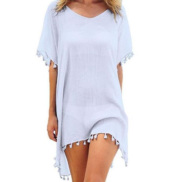 2020 new chiffon tassels beach wear women swimsuit cover up swimwear bathing suits summer mini dress loose solid pareo cover ups, White;black
2020 new chiffon tassels beach wear women swimsuit cover up swimwear bathing suits summer mini dress loose solid pareo cover ups, White;black