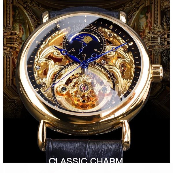 forsining golden skeleton clock male moon phase fashion blue hands waterproof men's automatic watches top, Slivery;brown
forsining golden skeleton clock male moon phase fashion blue hands waterproof men's automatic watches top, Slivery;brown