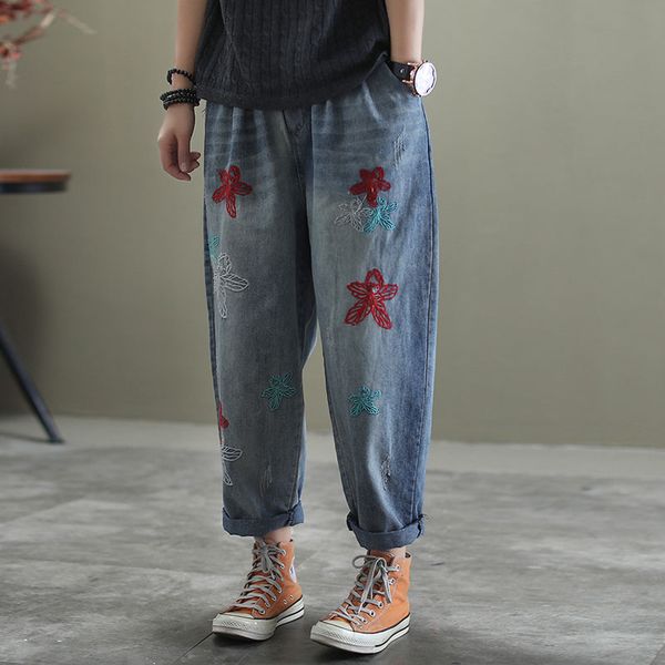 women's jeans johnature 2021 spring full length elastic waist retro embroidery denim harem pants leisure plus size all-match women, Blue
women's jeans johnature 2021 spring full length elastic waist retro embroidery denim harem pants leisure plus size all-match women, Blue