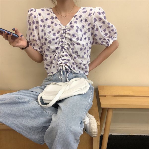 french floral design niche flower shirt women's summer 2020 new bubble sleeve short sleeve shirt, White
french floral design niche flower shirt women's summer 2020 new bubble sleeve short sleeve shirt, White