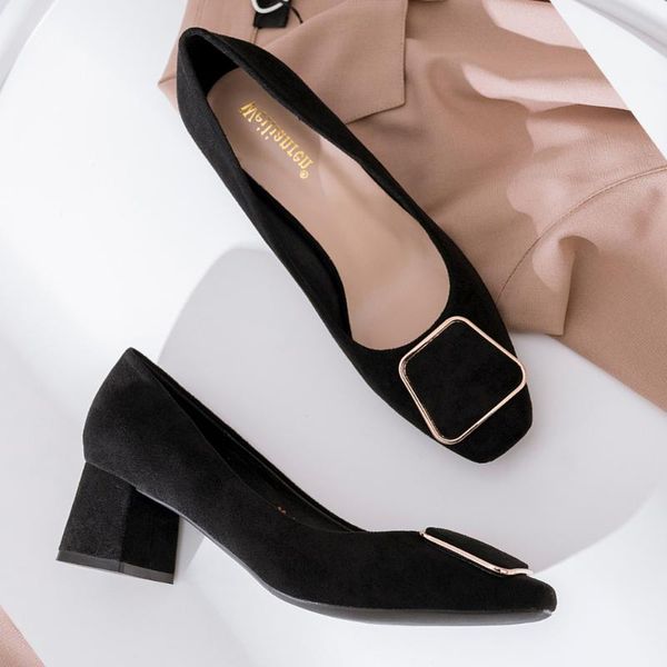 new suede square toe high heel women pumps metal buckle comfortable mid block heel party office shoes good quality fashion 31-43, Black
new suede square toe high heel women pumps metal buckle comfortable mid block heel party office shoes good quality fashion 31-43, Black