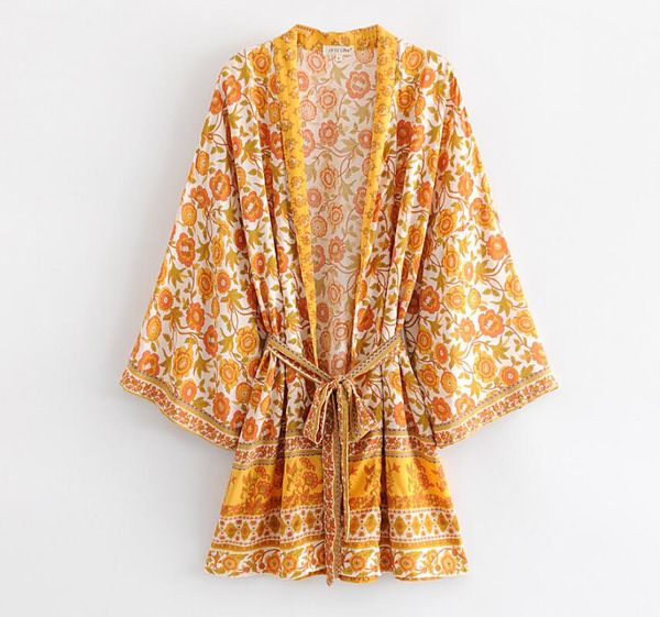 2020 a line new women bohemian orange yellow v neck flower print kimono shirt holiday beach tide bow sashes long cardigan blouse, White
2020 a line new women bohemian orange yellow v neck flower print kimono shirt holiday beach tide bow sashes long cardigan blouse, White