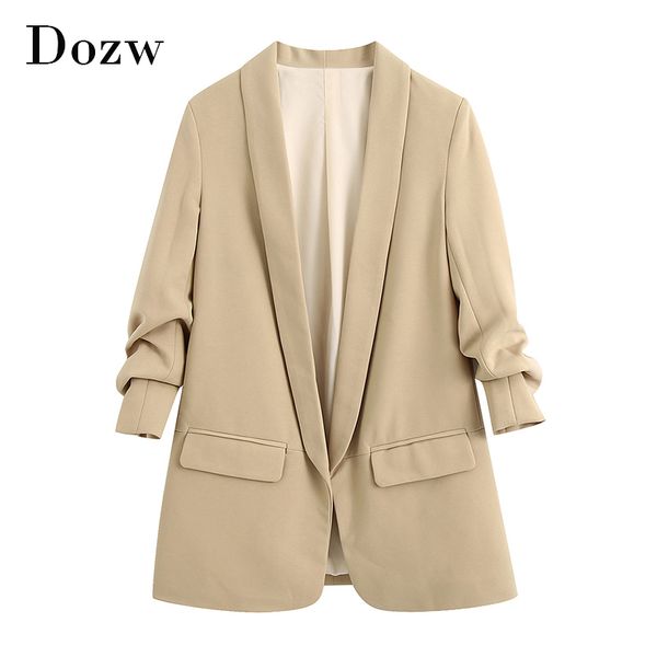 women's suits & blazers casual solid blazer women outerwear shawl collar pockets office coat lady three quarter sleeve elegant feminino, White;black
women's suits & blazers casual solid blazer women outerwear shawl collar pockets office coat lady three quarter sleeve elegant feminino, White;black