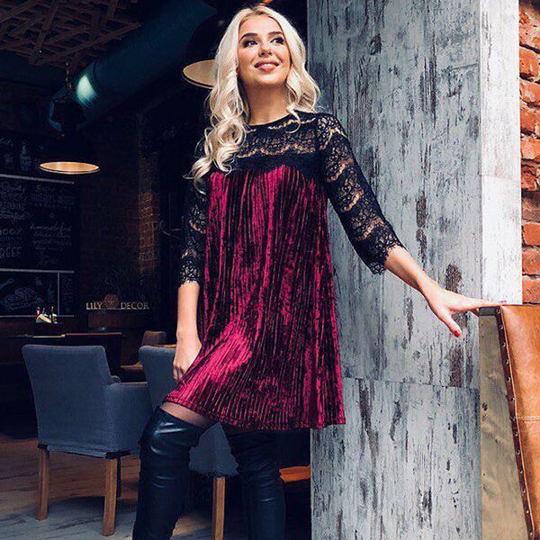 lace patchwork velvet dresses women casual o neck half sleeve hollow out pleated loose dress summer ladies club party mini dress, Black;gray
lace patchwork velvet dresses women casual o neck half sleeve hollow out pleated loose dress summer ladies club party mini dress, Black;gray