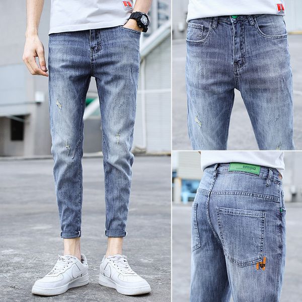 men's jeans wholesale 2021 ankle length denim summer thin brand elastic slim korean youth broken holes casual feet pants men, Blue
men's jeans wholesale 2021 ankle length denim summer thin brand elastic slim korean youth broken holes casual feet pants men, Blue