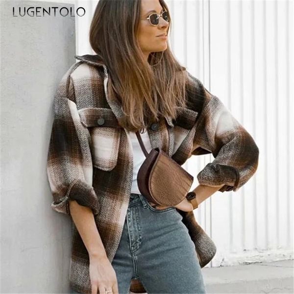 lugentolo women woolen autumn winter retro plaid loose coat woolen fashion turndown collar button female new jackets, Black
lugentolo women woolen autumn winter retro plaid loose coat woolen fashion turndown collar button female new jackets, Black
