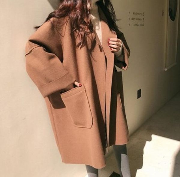 2020 new winter elegant wool blend women korean fashion long coats vintage minimalist woolen overcoat camel oversize outwear, Black
2020 new winter elegant wool blend women korean fashion long coats vintage minimalist woolen overcoat camel oversize outwear, Black
