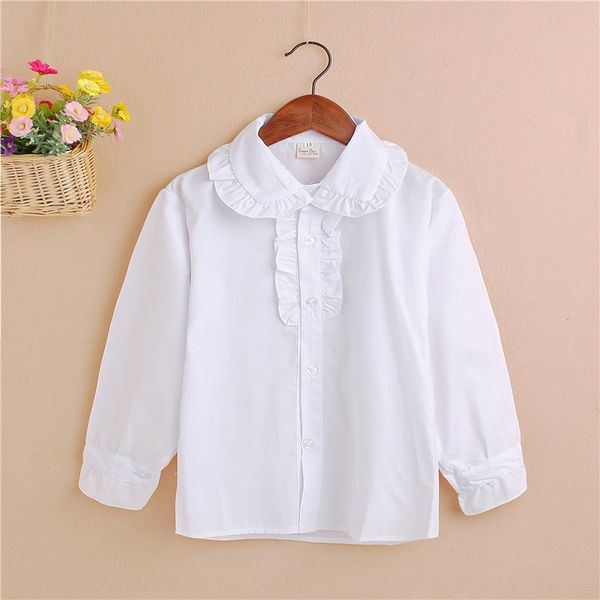 korean style girls' lace long sleeve white lace shirt children's autumn pure color white shirt children's school costume, White;black 
korean style girls' lace long sleeve white lace shirt children's autumn pure color white shirt children's school costume, White;black