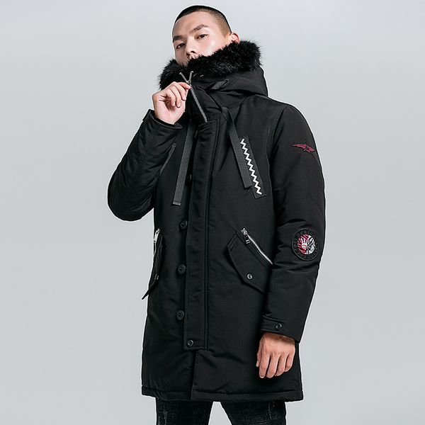 men's warm parka thicken padded jacket mid-long windproof winter coats detachable collar faux-fur trim casual fashion streetwear, Black
men's warm parka thicken padded jacket mid-long windproof winter coats detachable collar faux-fur trim casual fashion streetwear, Black