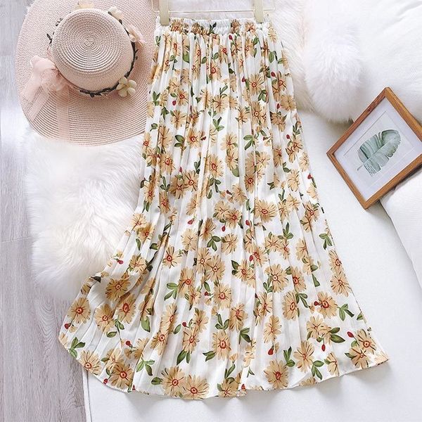 women small daisies pleated long skirt floral print high waist skirts 2020 fashion spring summer office lady boho skirt, Black
women small daisies pleated long skirt floral print high waist skirts 2020 fashion spring summer office lady boho skirt, Black