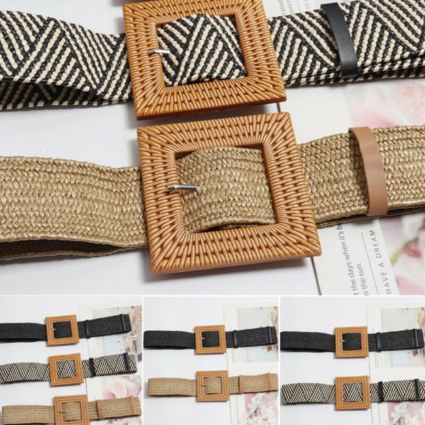 retro women ladies striped weave pattern belt wooden buttons elastic adjustable straw belt accessories, Black;brown
retro women ladies striped weave pattern belt wooden buttons elastic adjustable straw belt accessories, Black;brown