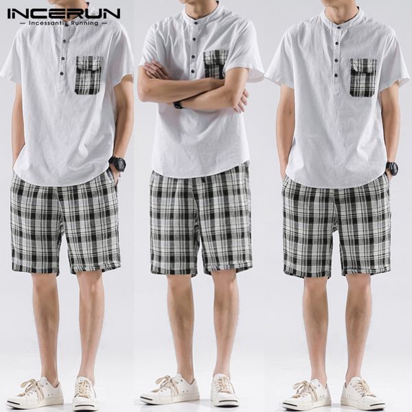 incerun summer mens leisure sets fashion cotton short sleeve patchwork shirts casual plaid shorts men harajuku breathable suits, Gray
incerun summer mens leisure sets fashion cotton short sleeve patchwork shirts casual plaid shorts men harajuku breathable suits, Gray