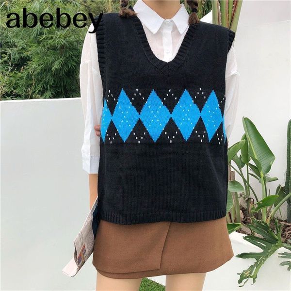 women sleeveless pullover autumn 2020 england style vintage geometric rhombic v neck knitted sweater vest black waistcoat t360, Black;white
women sleeveless pullover autumn 2020 england style vintage geometric rhombic v neck knitted sweater vest black waistcoat t360, Black;white