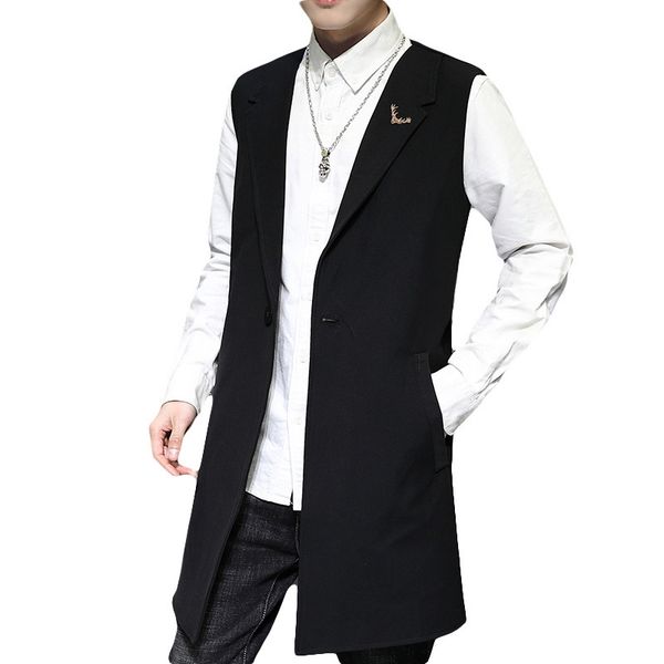 men's trench coats spring and summer sleeveless waistcoat hair stylist long windbreaker men korean slim thin handsome vest coat, Tan;black
men's trench coats spring and summer sleeveless waistcoat hair stylist long windbreaker men korean slim thin handsome vest coat, Tan;black