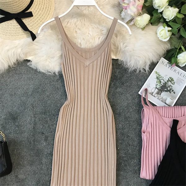 new v neck slim summer knit midi dress spaghetti strap vestido de festa casual party bodycon knee length vestidos, Black;gray
new v neck slim summer knit midi dress spaghetti strap vestido de festa casual party bodycon knee length vestidos, Black;gray