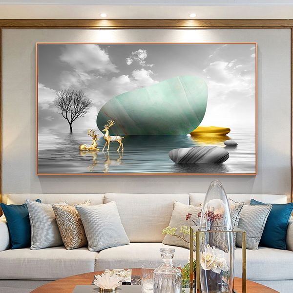 modern minimalist landscape prints lake and stones poster golden elk wall art pictures for living room home decor (no frame
modern minimalist landscape prints lake and stones poster golden elk wall art pictures for living room home decor (no frame