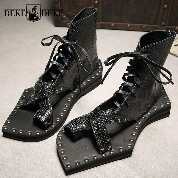genuine leather snakeskin runway casual sandals ankle boots geometric shape sole chunky mens shoes vintage gladiator sandals, Black
genuine leather snakeskin runway casual sandals ankle boots geometric shape sole chunky mens shoes vintage gladiator sandals, Black