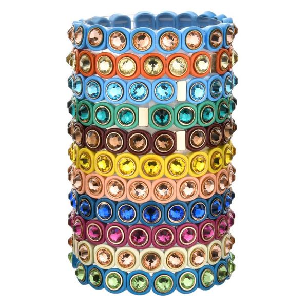 link, chain trendy rainbow multicolor crystal elastic bracelet enamel stretch glass tile beads for women friendship, Black
link, chain trendy rainbow multicolor crystal elastic bracelet enamel stretch glass tile beads for women friendship, Black