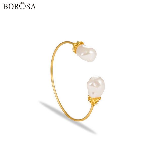 borosa irregular white pearl open bangle in gold handmade fashion pearl beads adjustable bangle bracelets for women wx1704, Black
borosa irregular white pearl open bangle in gold handmade fashion pearl beads adjustable bangle bracelets for women wx1704, Black
