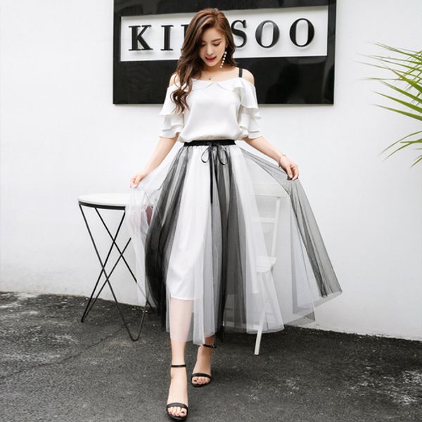 elegant summer 2 piece set spaghetti straps + mesh long pleated beading skirt sets suits ensemble femme, White
elegant summer 2 piece set spaghetti straps + mesh long pleated beading skirt sets suits ensemble femme, White