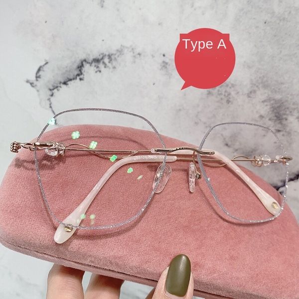 new bright pink trimmed frameless diamond women's fashion korean style plain glasses fairy blue-proof glasses, Silver
new bright pink trimmed frameless diamond women's fashion korean style plain glasses fairy blue-proof glasses, Silver