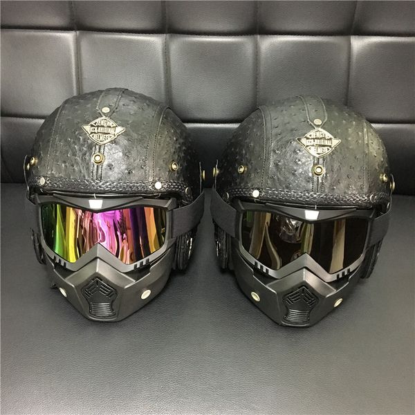 vintage leather motorcycle helmet retro scooter helmet men/women 3/4 moto motocross casco open face with goggles black
vintage leather motorcycle helmet retro scooter helmet men/women 3/4 moto motocross casco open face with goggles black