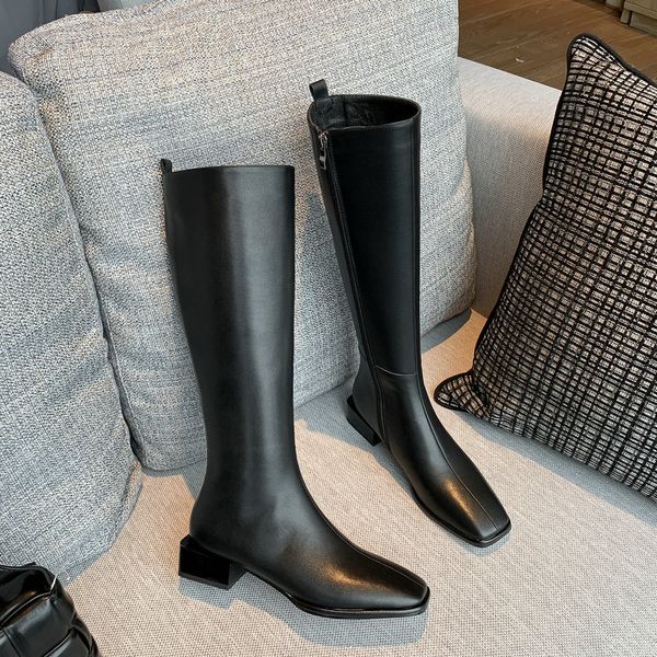 genuine leather knee high boots square toe low square heels pumps 2020 autumn winter casual night club shoes woman, Black
genuine leather knee high boots square toe low square heels pumps 2020 autumn winter casual night club shoes woman, Black