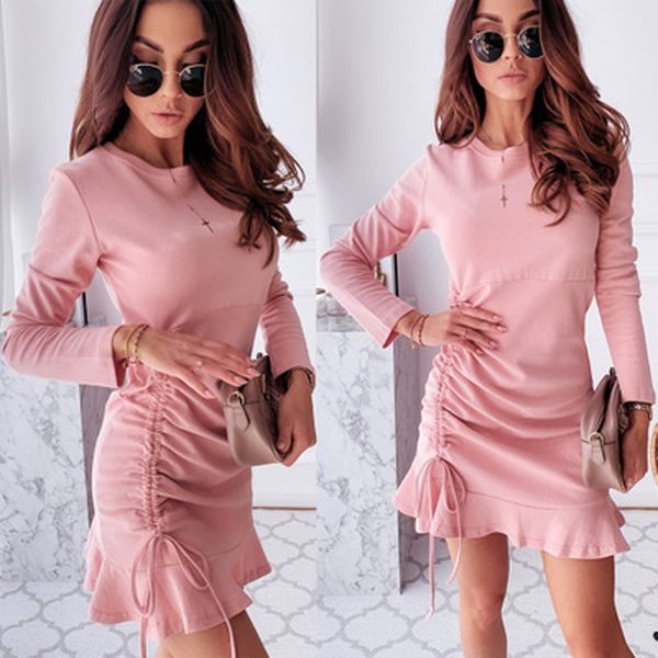pink dress women autumn casual o neck long sleeve shrinkage drawstring lace up ruffled party dress slim hips mini dresses
pink dress women autumn casual o neck long sleeve shrinkage drawstring lace up ruffled party dress slim hips mini dresses