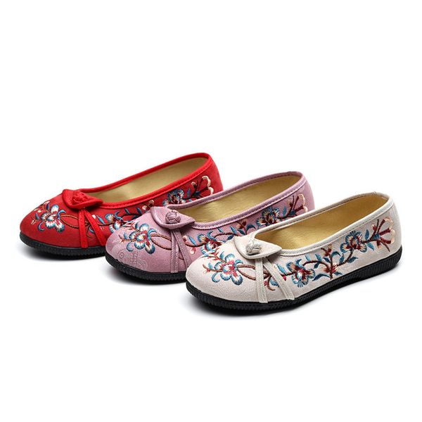 flower embroidered shoes elegant soft flat soled women's shoes ladies flat ballet flats, Black