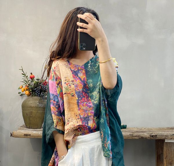 women summer patchwork ramie irregular length shirt ladies oversize print shirt female 2020 retro shirts blouse, White
women summer patchwork ramie irregular length shirt ladies oversize print shirt female 2020 retro shirts blouse, White