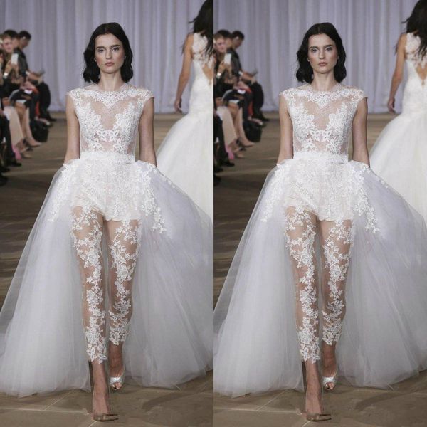 elegant lace wedding dresses jumpsuits jewel neck lace bridal gowns with overskirts a line wedding dress 2020, White
elegant lace wedding dresses jumpsuits jewel neck lace bridal gowns with overskirts a line wedding dress 2020, White