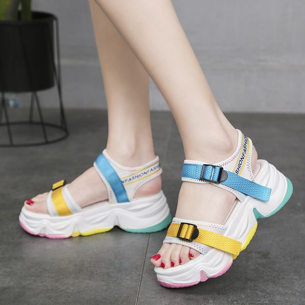 fashion women platform sandals stretch fabric color block upper personality buckle strap thick bottom street style women sandals, Black
fashion women platform sandals stretch fabric color block upper personality buckle strap thick bottom street style women sandals, Black