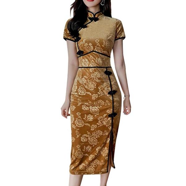 ethnic clothing women's bodycon velvet cheongsam elegant floral embroidered qipao pleuche short sleeve side slit slim fit midi dress, Red
ethnic clothing women's bodycon velvet cheongsam elegant floral embroidered qipao pleuche short sleeve side slit slim fit midi dress, Red