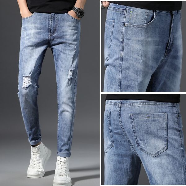 2020 summer new ripped men's korean style stretch light tight pants jeans and jeans blue skinny trousers beggar style fashion
2020 summer new ripped men's korean style stretch light tight pants jeans and jeans blue skinny trousers beggar style fashion