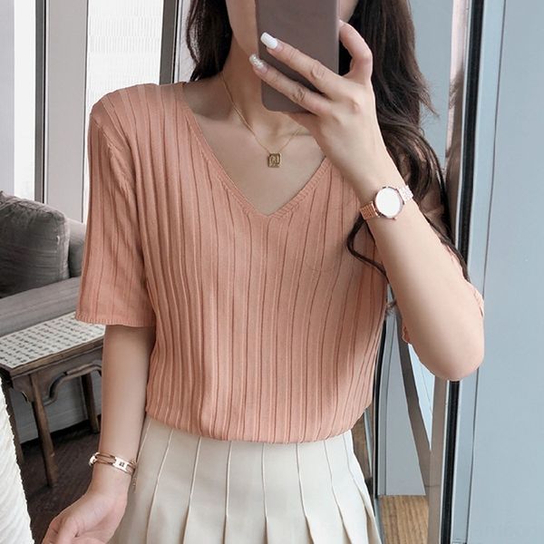 v-neck knitted thin women's summer 2020 new western style casual all-match short-sleeved shirt slimming base shirt, White
v-neck knitted thin women's summer 2020 new western style casual all-match short-sleeved shirt slimming base shirt, White