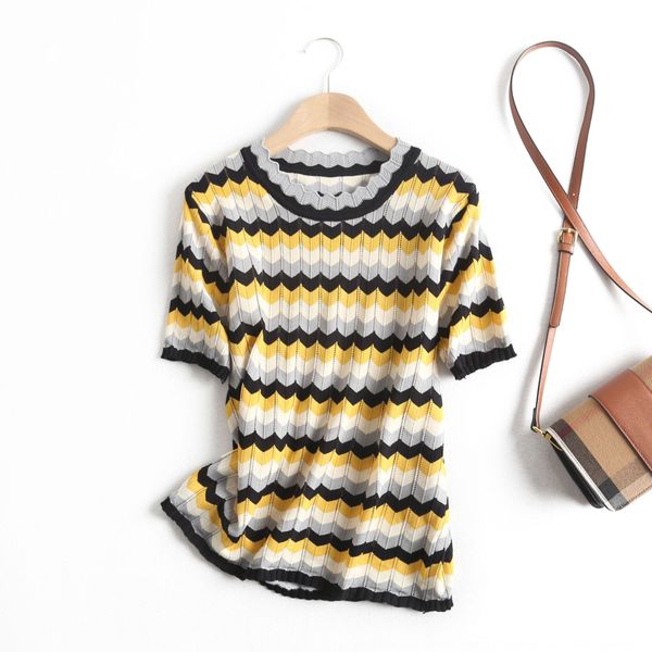 m7119-korean women's clothing 2020 spring and autumn new wave striped short sleeve for sweater sweater women, White
m7119-korean women's clothing 2020 spring and autumn new wave striped short sleeve for sweater sweater women, White