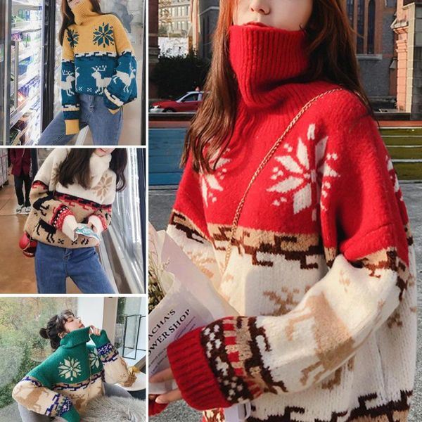 christmas women winter deer print turtle neck pullover knitwear loose sweater, White;black
christmas women winter deer print turtle neck pullover knitwear loose sweater, White;black
