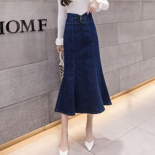 fish tail denim skirt women lace up solid back zipper high waist mid calf mermaid trumpet skirt faldas mujer moda 2020 saia, Black
fish tail denim skirt women lace up solid back zipper high waist mid calf mermaid trumpet skirt faldas mujer moda 2020 saia, Black