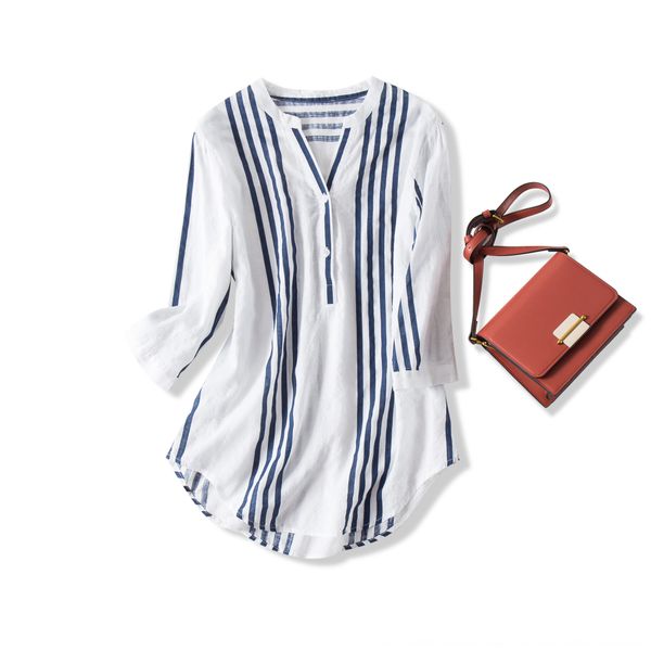 2020 shirtcotton and linen shirtnew simple all-match irregular vertical stripes v-neck loose slimming cotton and linen shirt top, White
2020 shirtcotton and linen shirtnew simple all-match irregular vertical stripes v-neck loose slimming cotton and linen shirt top, White