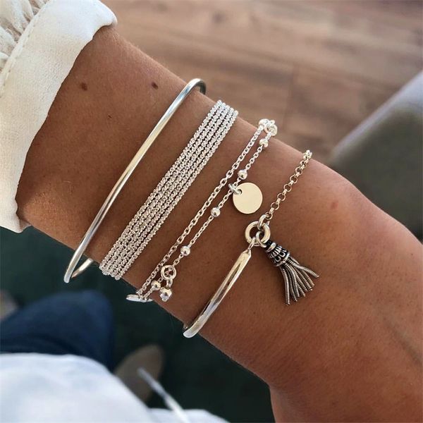 4 pcs/set bohemian silver color tassel round bracelet set for women multilayer pendant bracelet 2020 fashion jewelry, Golden;silver
4 pcs/set bohemian silver color tassel round bracelet set for women multilayer pendant bracelet 2020 fashion jewelry, Golden;silver