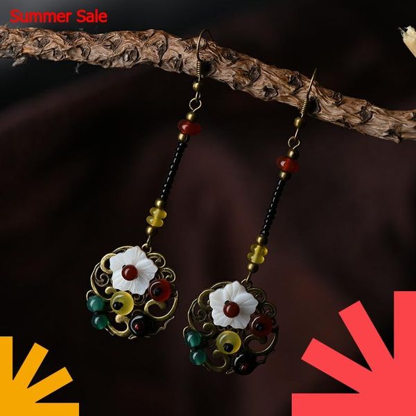 ethnic drop long dangle trendy earrings for women shell flower bronze alloy hanging red green stone hook vintage jewelry fashion, Silver
ethnic drop long dangle trendy earrings for women shell flower bronze alloy hanging red green stone hook vintage jewelry fashion, Silver